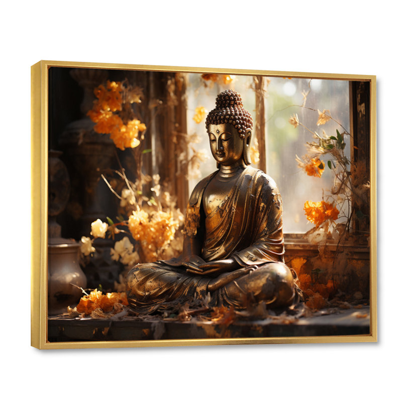 Bouddha doré thaïlandais - art mural de la Thaïlande, H 12 po x l 20 po x P 1 po, Cadre flottant doré