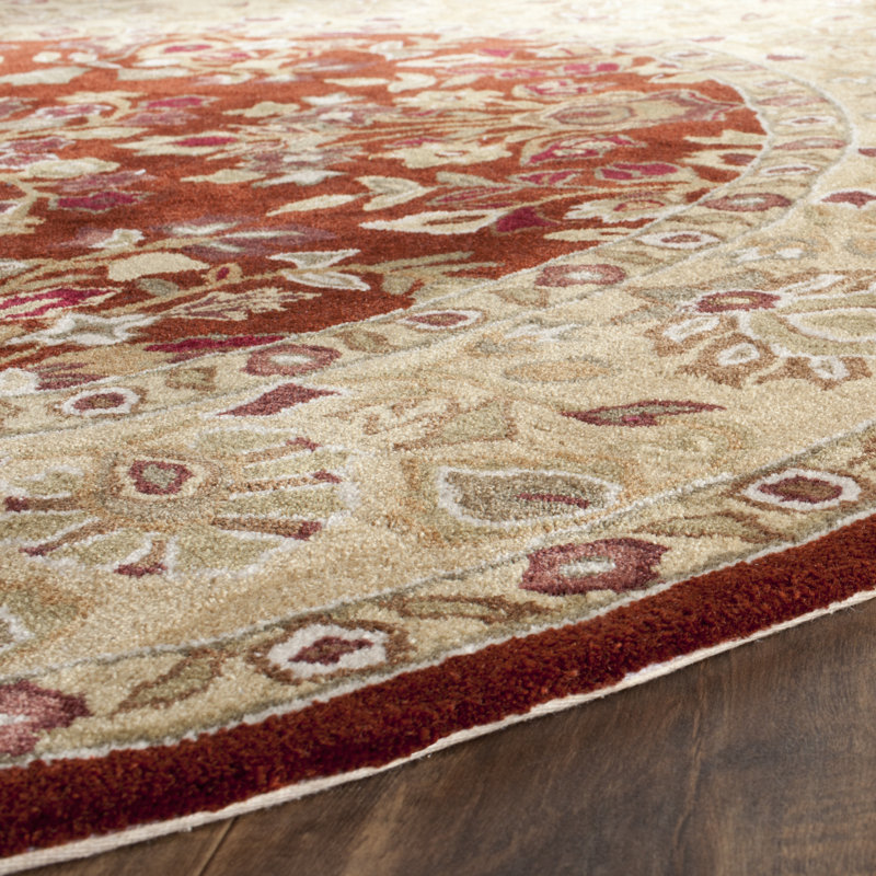 Tapis floral crocheté à la main Halleh en brun / rouge, Rectangle 9 pi x 12 pi