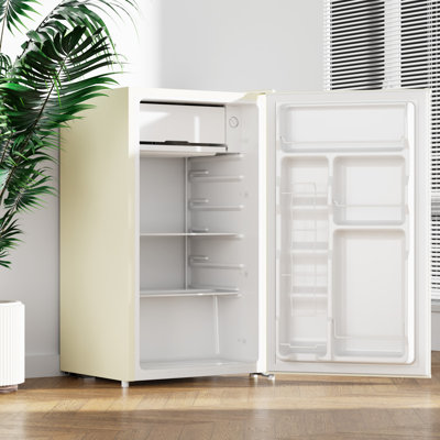 BANGSON 3.2 Cu.Ft Mini Fridge with Freezer, Low Noise Energy Efficient Compact Refrigerator for Dorm Room, Apartment, Office，Cream White