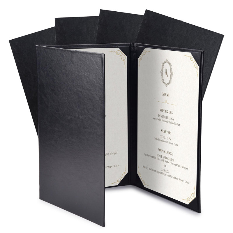 Porte-menu WeChef pour restaurant à 3 volets de 14,5 po x 14 po avec 3 panneaux de présentation en cuir synthétique et coins arrondis pour la liste des vins