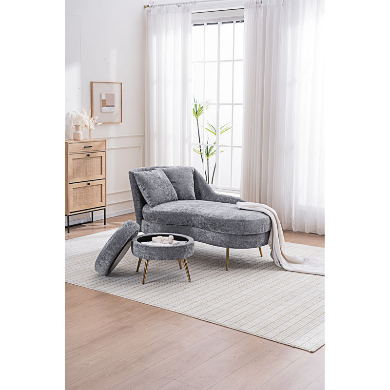 Méridienne rembourrée avec repose-pieds et coussin lombaire, Gris