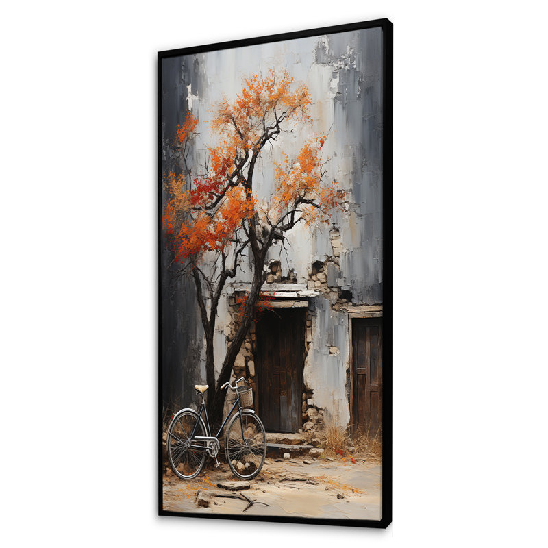 " Orange And Grey Midnight Bicycle ", Black Floater Framed, 60" H x 28" W x 1.5" D