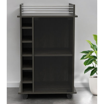 Espresso Rolling Bar Cart With Wine Storage