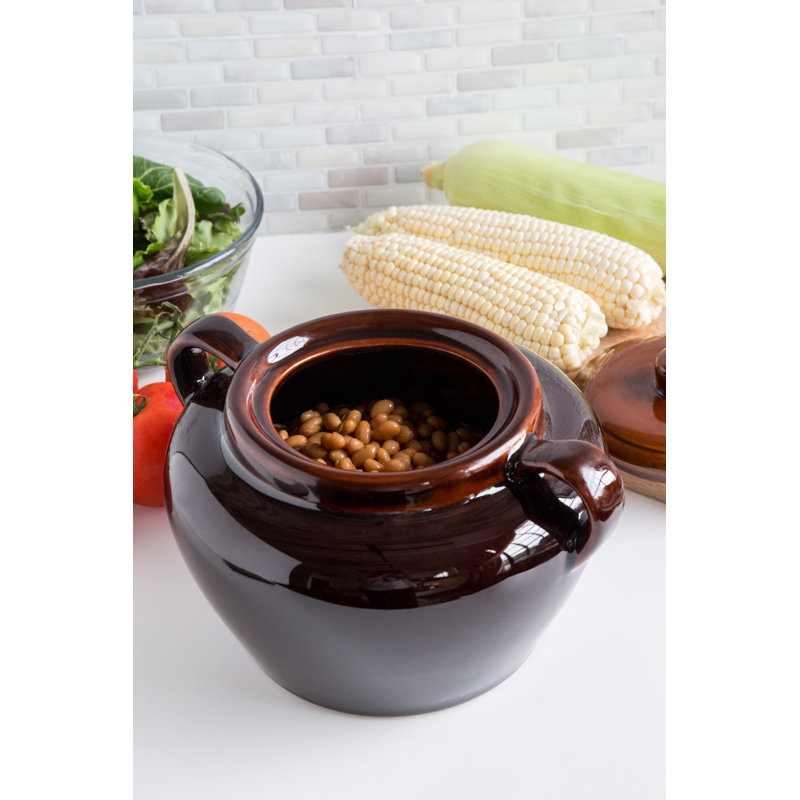 Fox Run 3.5-Quart Brown Ceramic Bean Pot with Lid