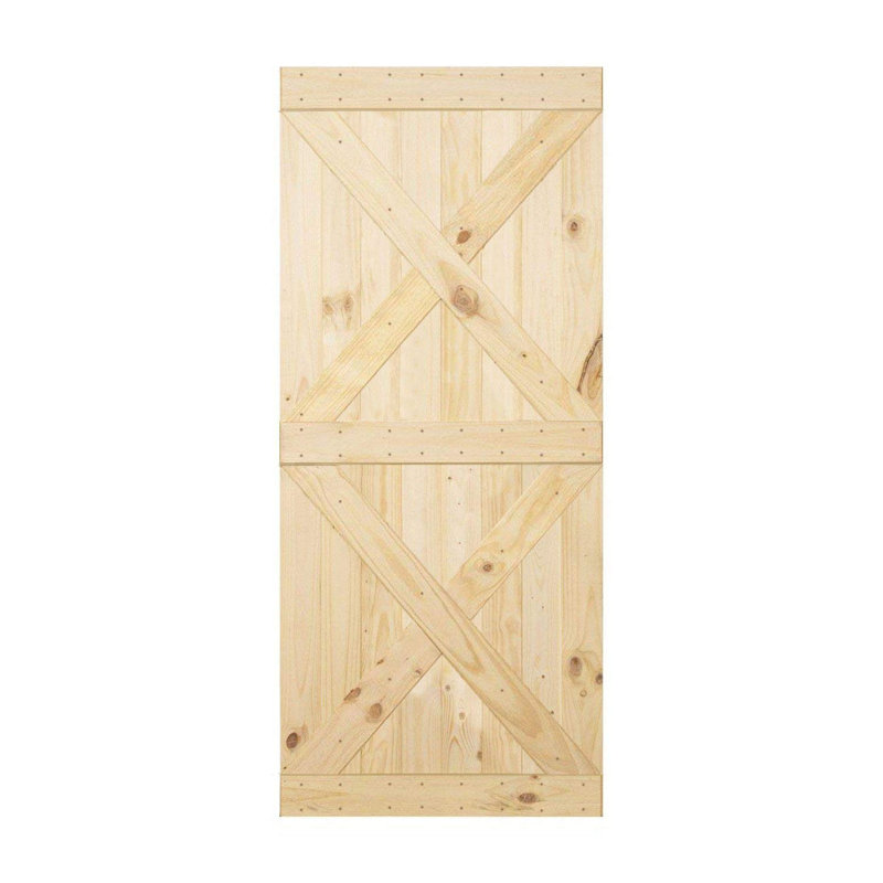 Porte de grange en bois de pin massif non assemblé 30 po x 84 po sans quincaillerie d'installation, porte seulement