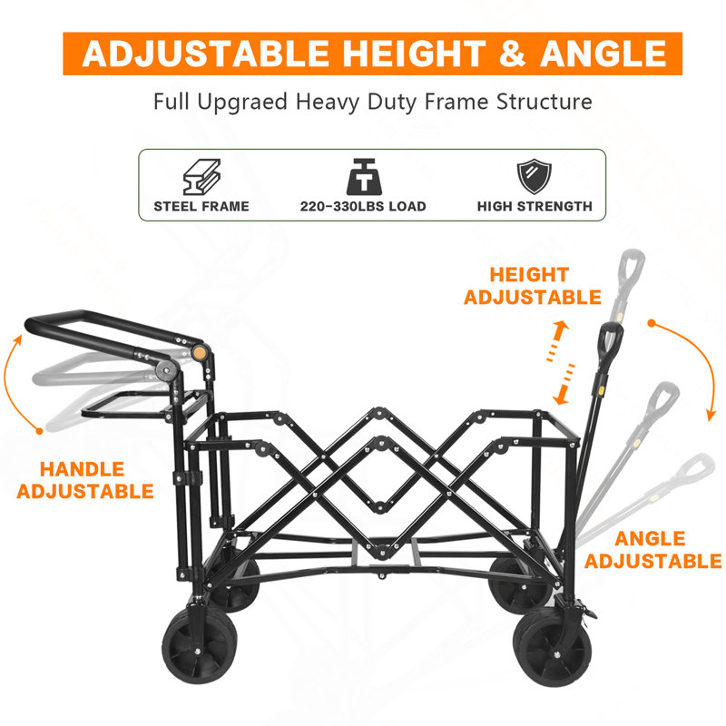 Chariot pliable avec chariot de 140 L pliable avec auvent amovible, chariot pliant avec roues pour tout terrain avec frein, chariot pliable avec sac isotherme, pour le camping