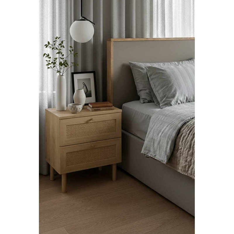 Table de chevet de style scandinave, beige, 19,7 po x 22,8 po x 16,5 po | 100% panneau de particules enduit de mélamine, 0,7 po d'épaisseur | Pieds en bois, poignée en plastique | Parfait pour les chambres à coucher modernes, design élégant et fonctionnel
