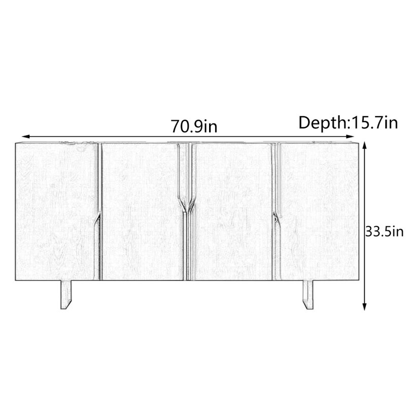 Console Mid-Century moderne en bois massif, H 33,5 po x l 70,9 po x P 15,7 po