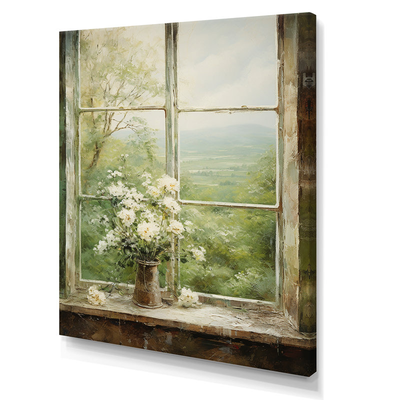 «Countryside Calm Blooms Farm Windows II - Farmhouse Windows», art mural, Toile tendue, H 32 po x l 24 po x P 1 po