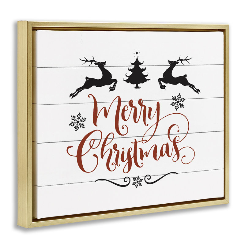 «Merry Christmas with Reindeer», art mural encadré sur toile flottante par lettré et doublé hwp-285, H 17 po x l 21 po