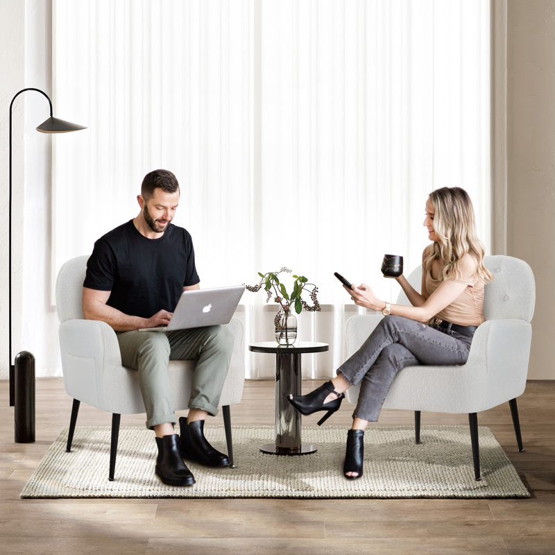 Momence Button Velent Armchair with Arm, White Boucle
