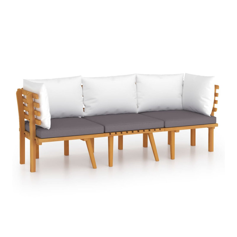 Ensemble de canapé modulaire d'extérieur 3 pièces Roma, bois d'acacia massif, gris et blanc