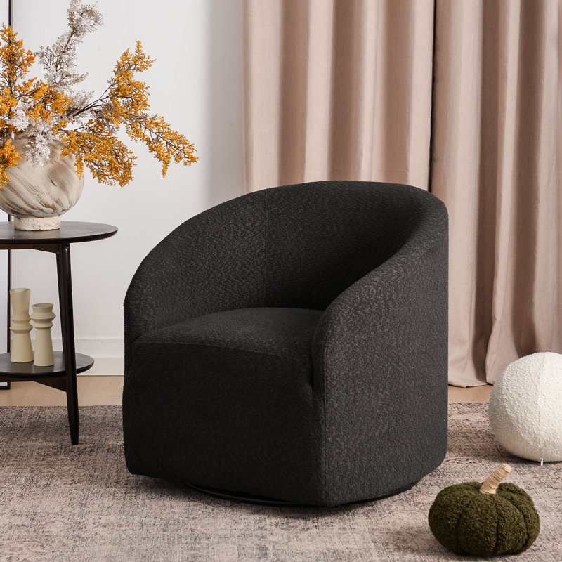 Fauteuil demi-tonneau pivotant de 32 po Charlisse, 100 % polyester gris foncé