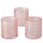 Bougeoirs en verre rose irisé
