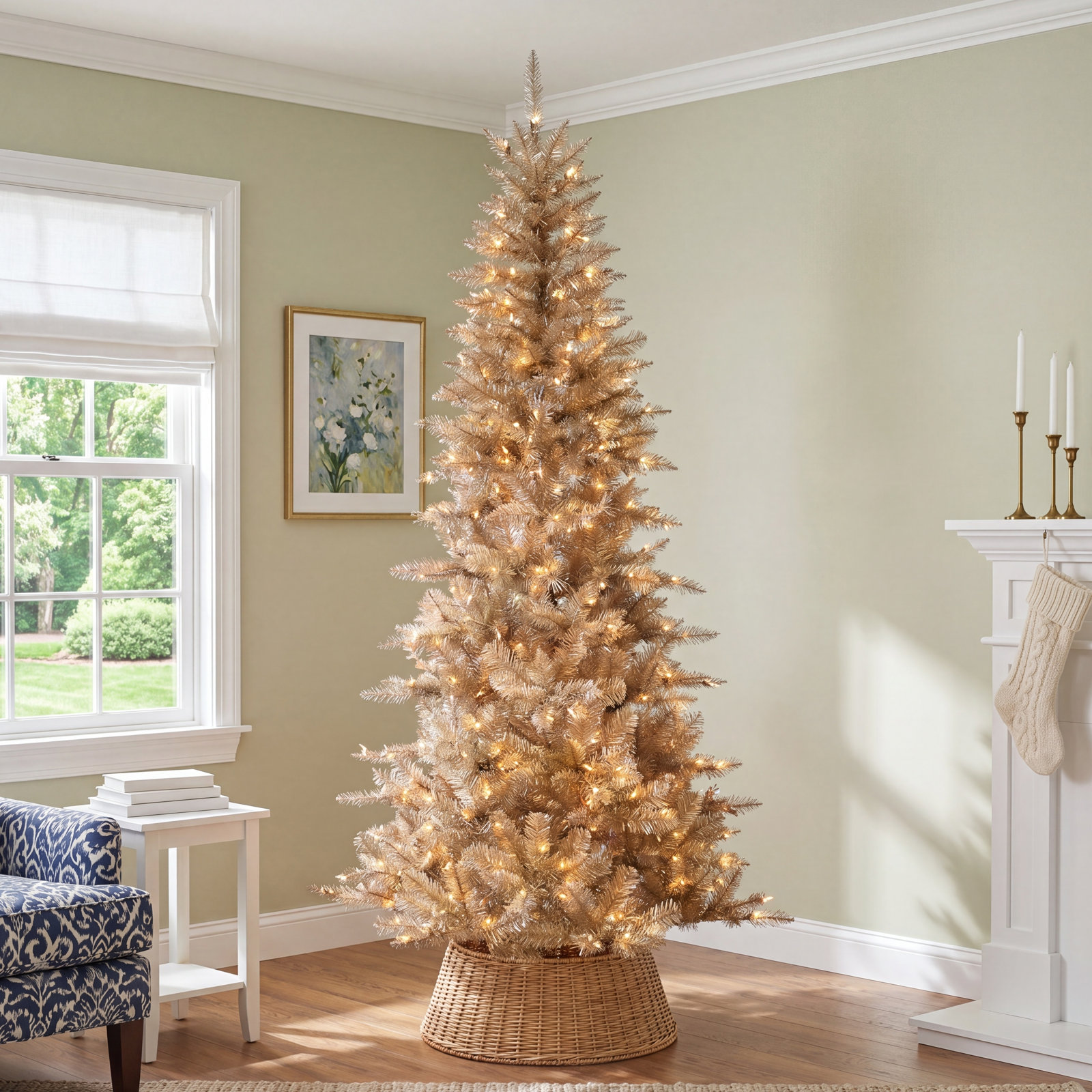 Levion Gold Pre-Lit Pine Christmas Tree, 7.5' H