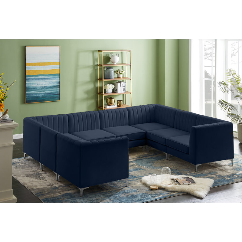 Canapé modulaire en velours réversible de 119 po de largeur Enson, Velours bleu marine