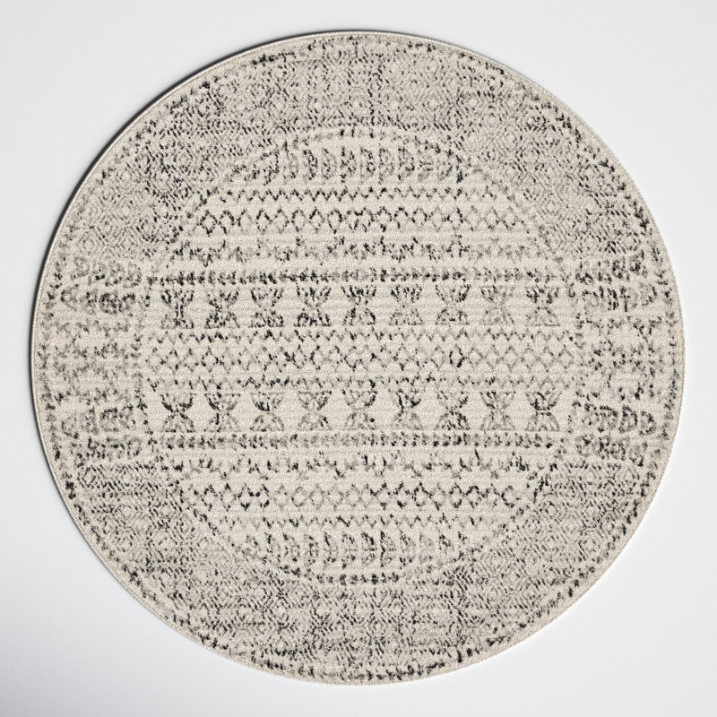 Alza Southwestern Gray/Black/Ivory Area Rug, Round 7'10"