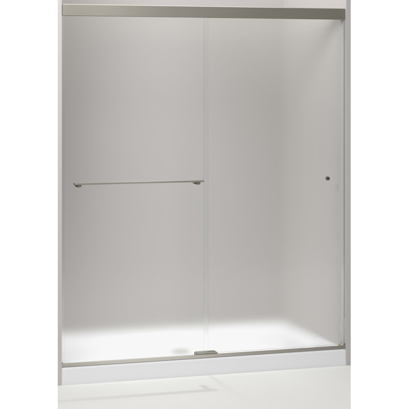 Revel 59.63" x 70" Double Sliding Shower Door with CleanCoat Technology, Anodized Brushed Nickel, Frosted