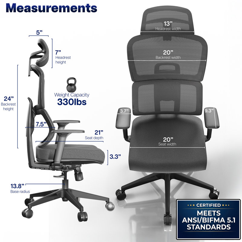 VIVO Ergonomic Adjustable Office Chair With Mesh Design and Lumbar Support