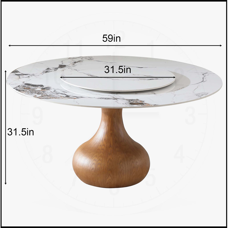 Table de salle à manger ronde en pierre frittée, écologique et durable pour les espaces compacts avec plateau tournant