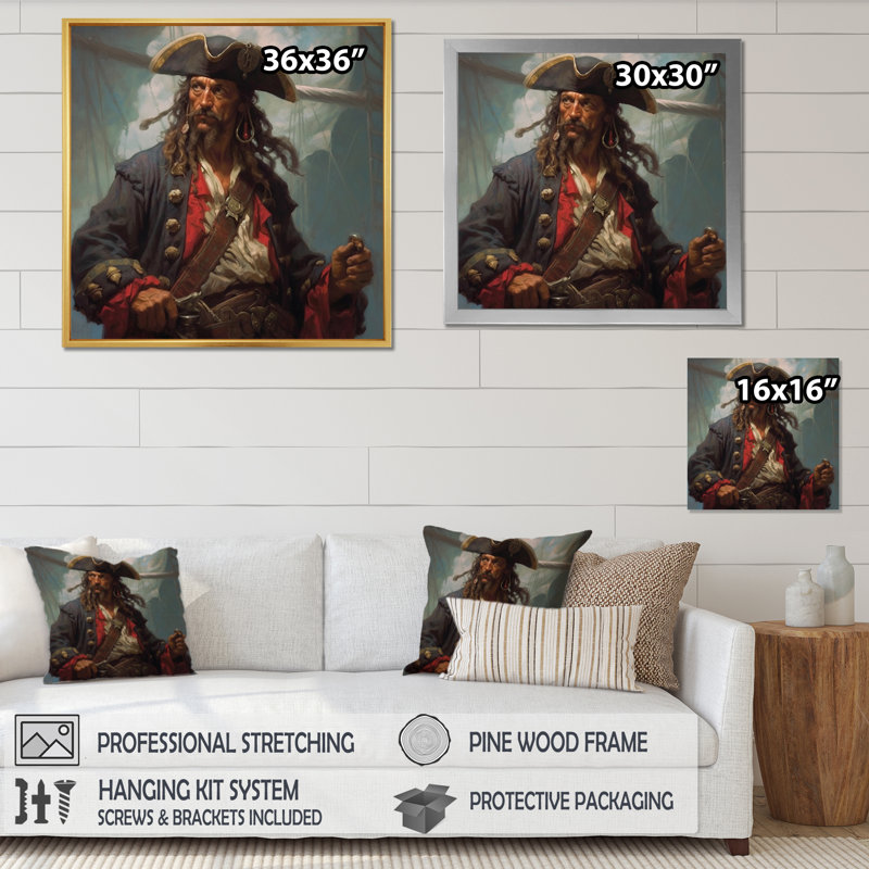 «Daring Pirate Portrait III», reproduction sur toile, Cadre photo noir, H 30 po x l 30 po x P 1 po