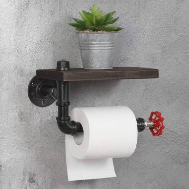 Toilet Paper Holder Stand, Black Metal Pipe Freestanding Bathroom