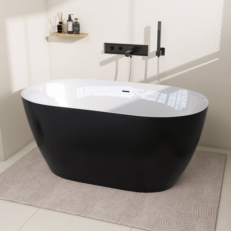51" X 28" Freestanding Soaking Acrylic Bathtub Contemporary Free Standing Tub Bathroom Bath Tub, Matte Black