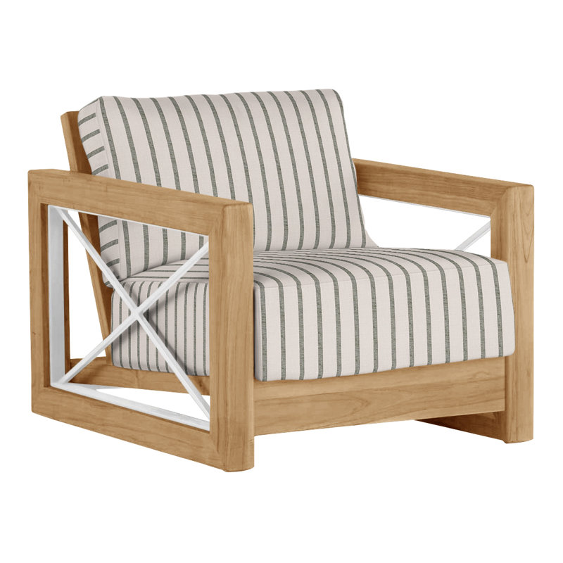 Malta Teak Outdoor Lounge Chair, No welt + Standard fill, Natural Teak, Perigold Mixi Fern