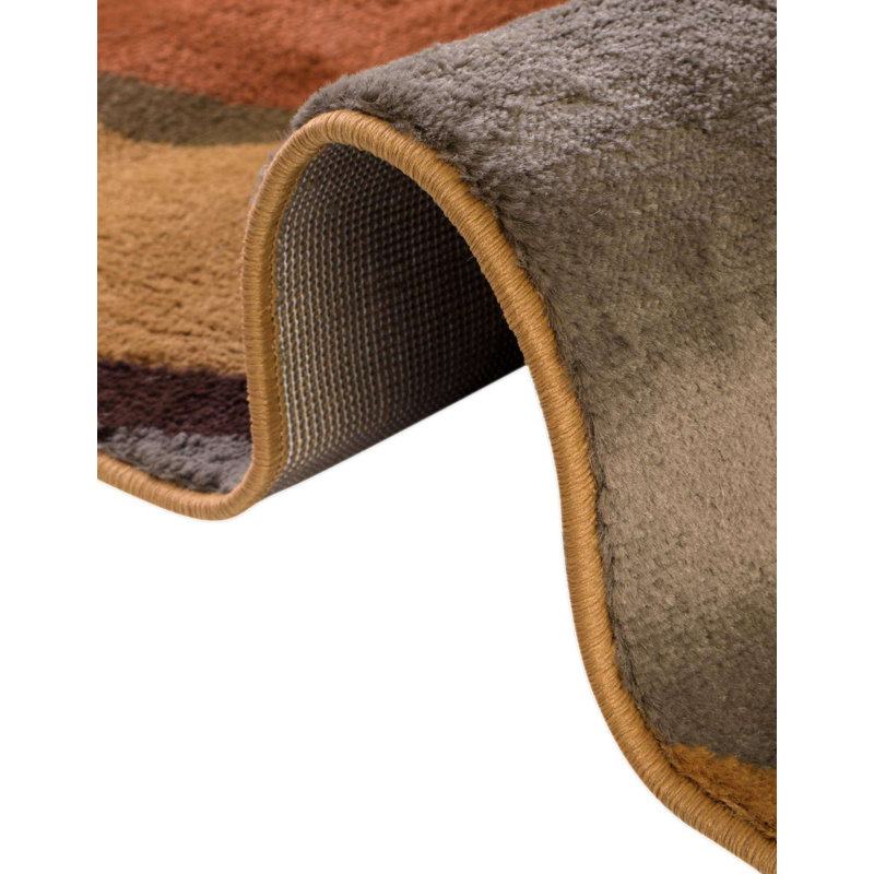 Cafe Performance Brown/Red/Gray Rug, Octagon 7' x 7'