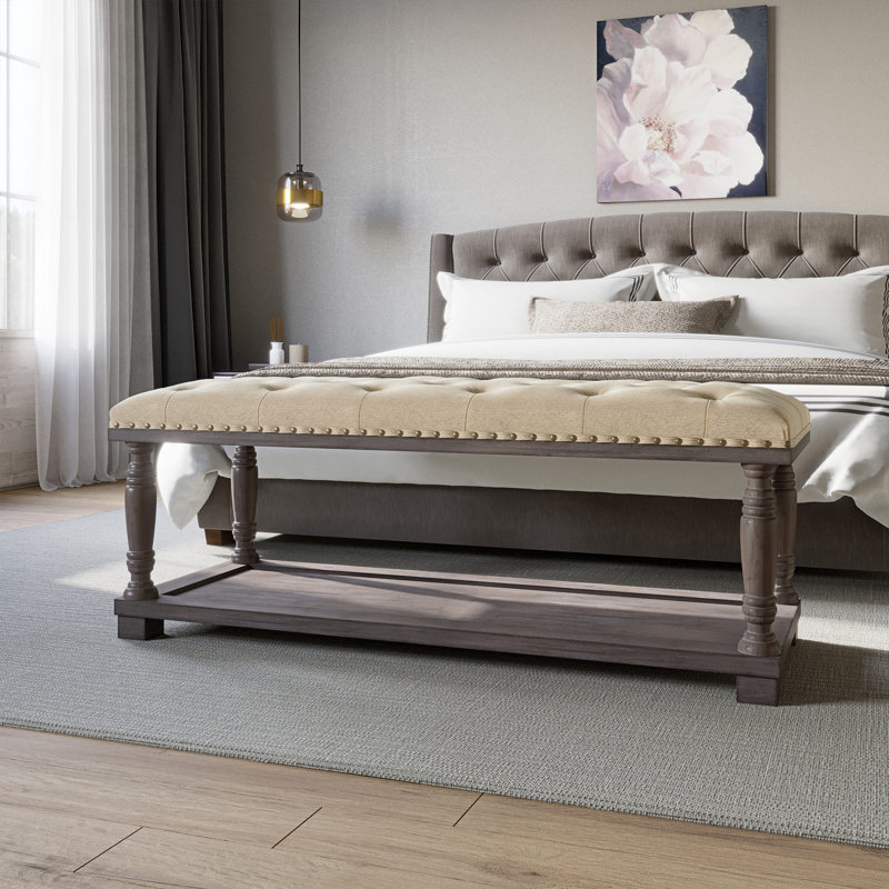 Repose-pieds capitonné avec rangement 46,06 po Fontane, Lin beige