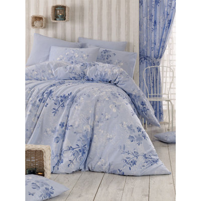 Ensemble de housse de couette simple 100% coton Ranforce, bleu et blanc, 55,1 po x 78,7 po | Housse de couette et enveloppe à 140 fils, fermeture à boutons (1 pièce) | Doux, durable, lavable à la machine à 86 ° F pour un entretien facile