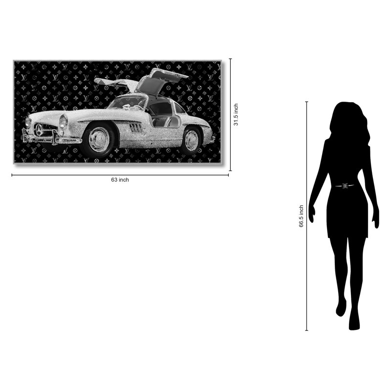 Art mural de luxe avec art automobile - 32 po x 63 po - cadre argenté