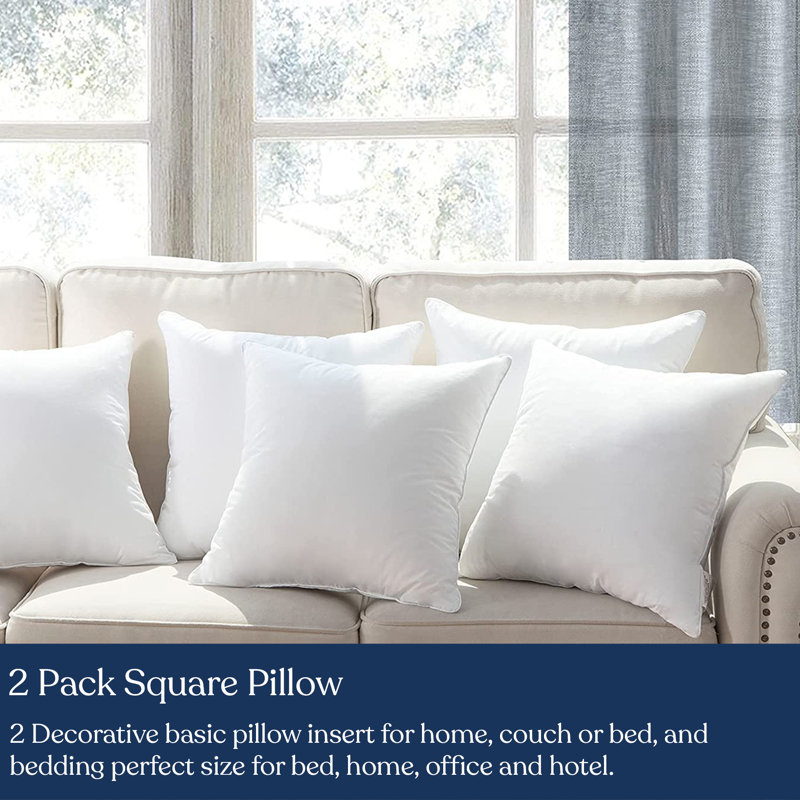Delara Premium Organic Cotton Throw Pillow Inserts (Set of 2), Down-Proof Cover with 100% White Duck Feather Filling, Square
