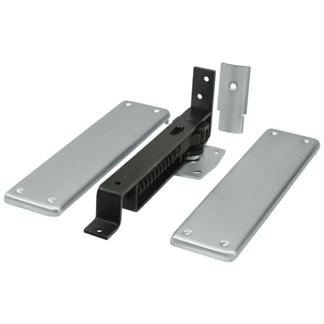 Brushed Chrome Double Action Spring Hinge with Solid Brass Cover Plates