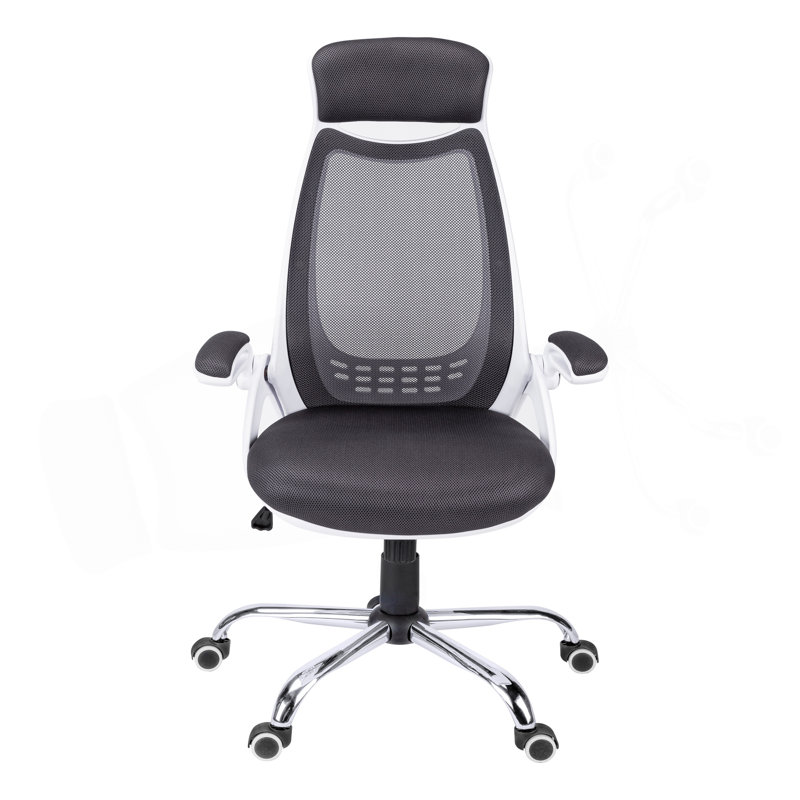 Chaise de bureau, hauteur réglable, pivotante, ergonomique, accoudoirs, bureau d'ordinateur, travail, filet gris, métal, contemporain, moderne