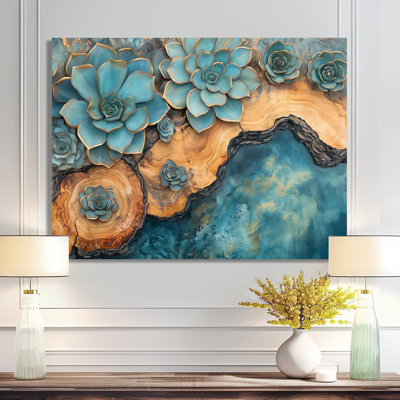 Décoration murale feuillage succulent turquoise Driftwood II, imprimé sur métal