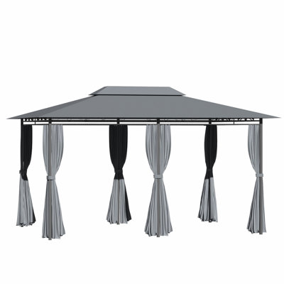 Pavillon de jardin 10 x 13 pi, abri de jardin avec auvent avec rideaux, toit ventilé, structure en acier pour le jardin, la pelouse, la cour et la terrasse