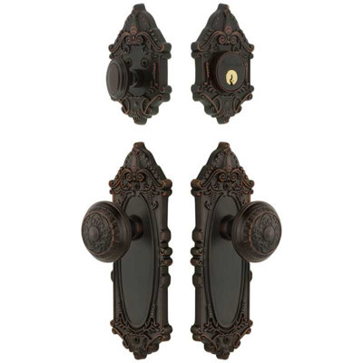 Grandeur Grande Victorian Long Plate Entry Set with Windsor Knob in Timeless Bronze