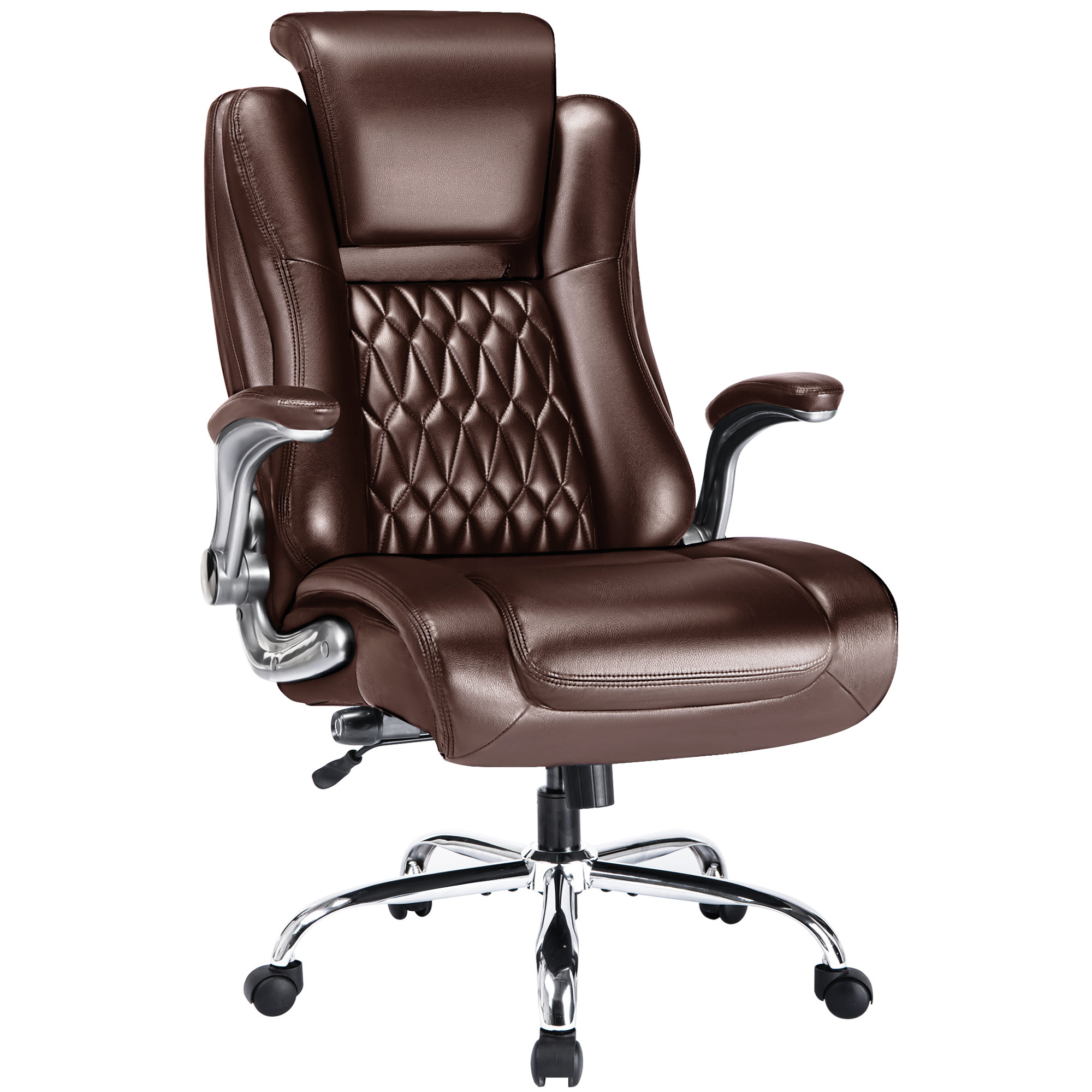 Ergonomic Bonded Leather Computer Chair with Adjustable Tilt Tension Padded Armrests Red Barrel Studio Upholstery Color: Dark Brown