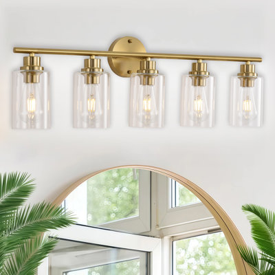 Éclairage pour meuble-lavabo pour salle de bain, luminaires de salle de bain 5 lumières au-dessus d'un miroir, appliques murales de style campagne moderne avec verre transparent pour le couloir de la chambre à coucher du salon
