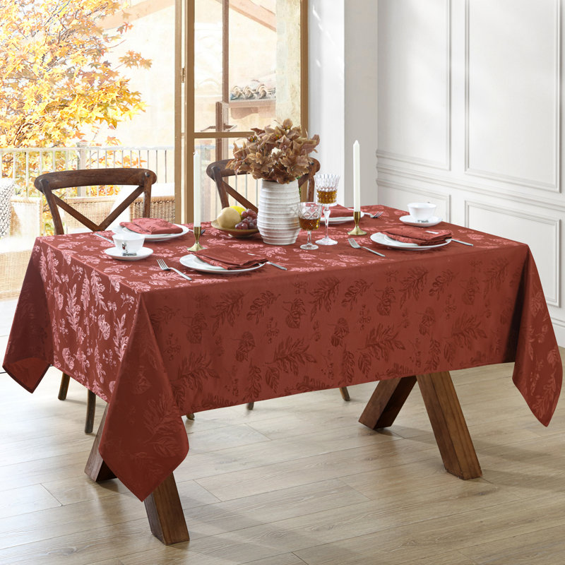 Rhone Woven Leaves Jacquard Fall/Harvest Damask Tablecloth, Spice Red, 102" x 60"