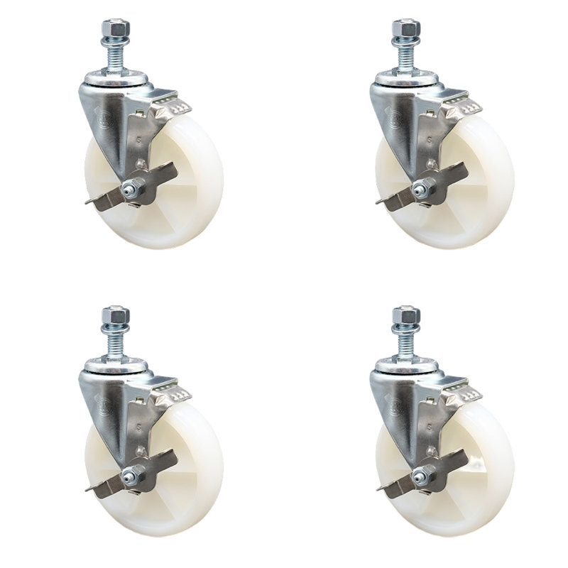 Ensemble de roulettes à tige filetée de 5 po en nylon SS pivotant de ½ po avec frein SCC