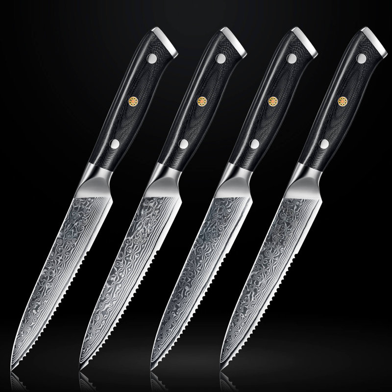 Ensemble de 4 couteaux à steak Damas avec poignée G10 - Collection Shogun - Acier japonais VG10