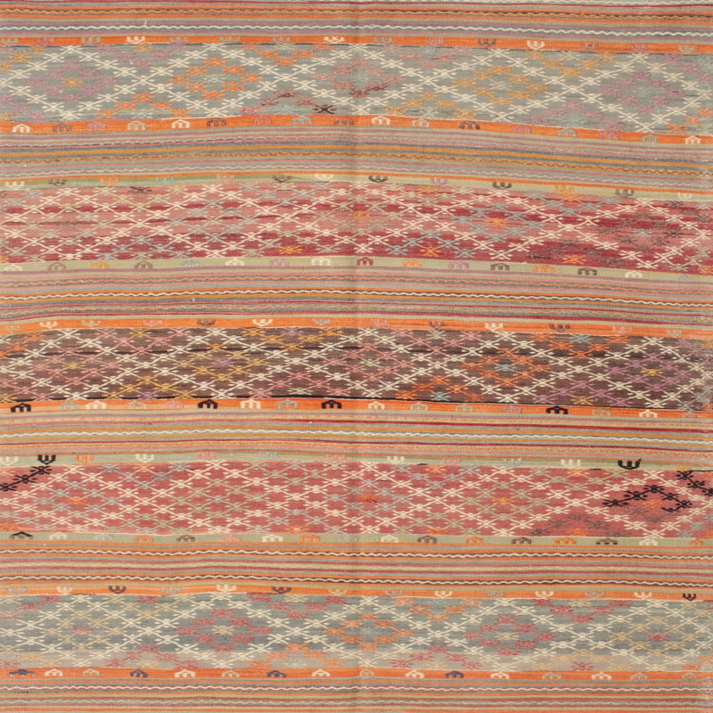 Tapis orange/vert/brun contemporain, Carré 8 pi