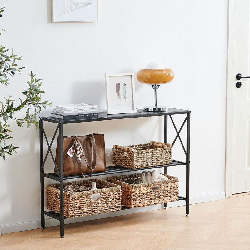 Console Table, 3 Tier Entryway Table, Hallway Table, Narrow Sofa Table With Shelves, Display Side Table, Black