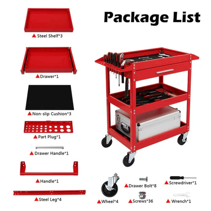 32.8'' H x 31'' W Utility Cart with Wheels, Red
