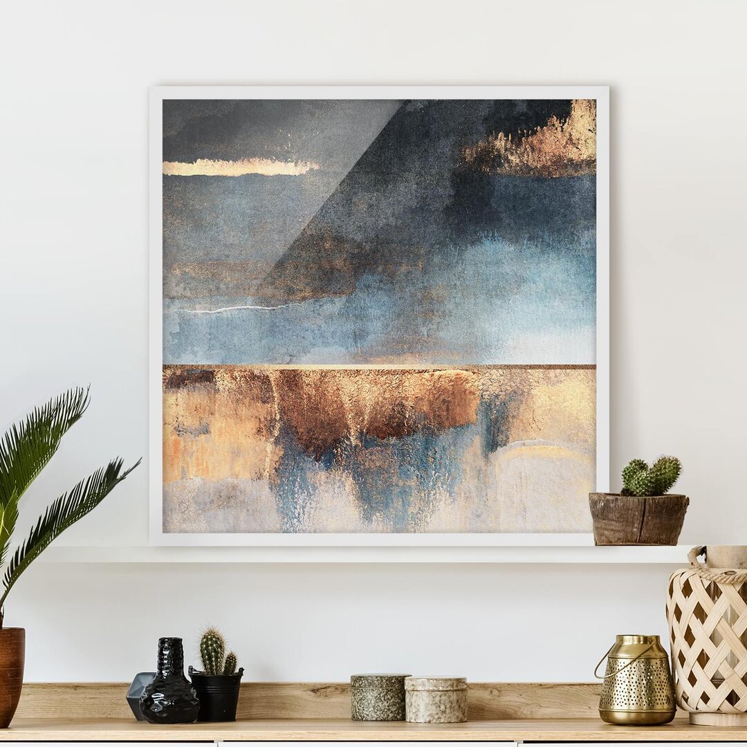 Gerahmtes Poster Abstract Lakeshore in Gold