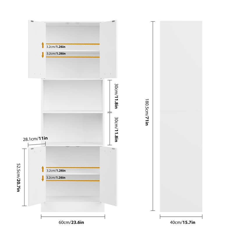 Azarias 71" H x 23.6" W Standard Bookcase with 4 Doors and Adjustable Shelves, White