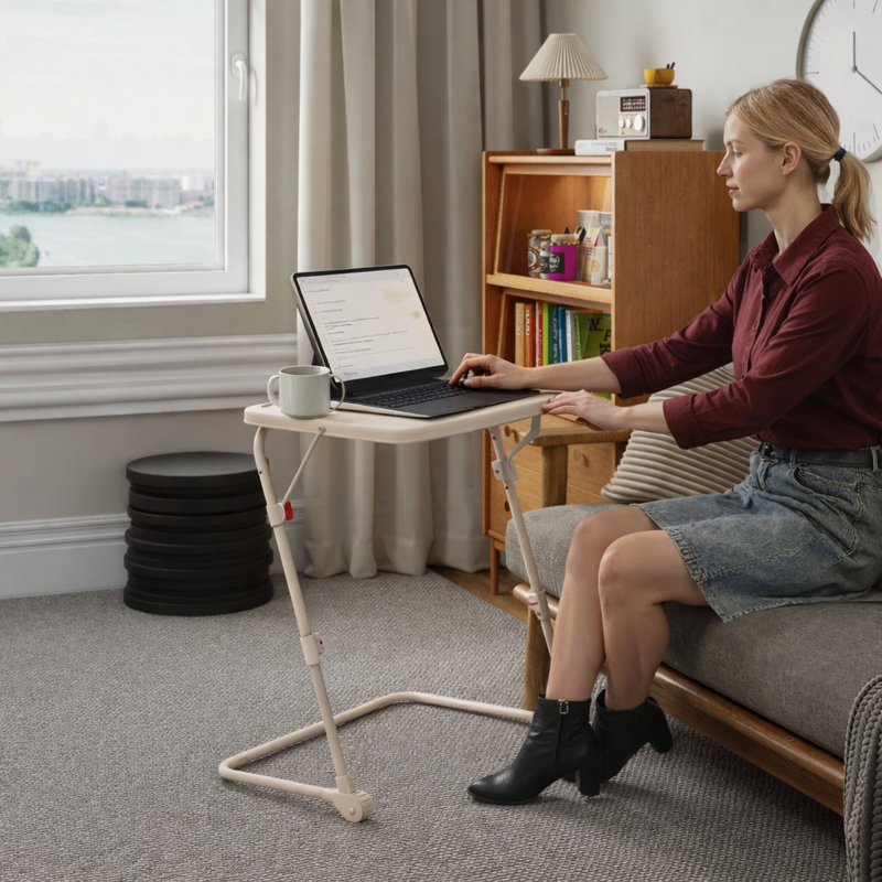 Height Adjustable Folding Laptop Table Desk for Sofa and Bed, Beige