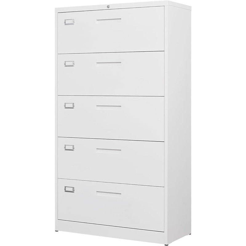 5 Drawer File Cabinet With Lock,Metal Wide White ...